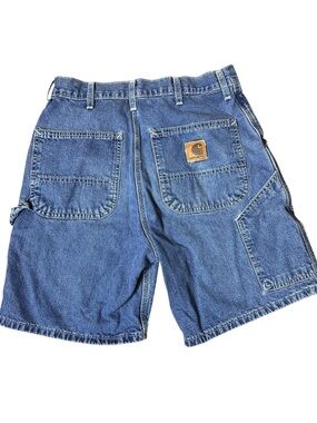 Vtg 90s Carhartt Carpenter Shorts Mens 32 32x7 WU 1998 Faded Blue Denim USA